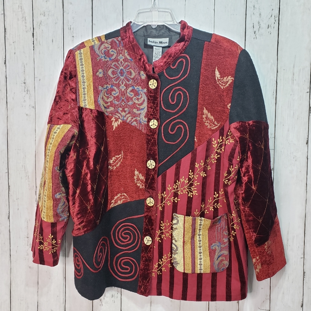 Indigo Moon Mixed Media Art To Wear Jacket Size 1X